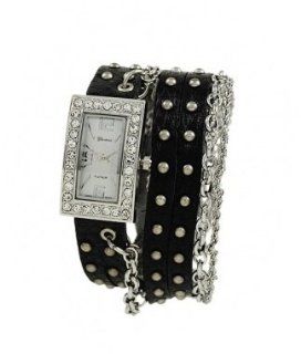 Geneva Platinum12959012 Women's Rhinestone Chain Studded Wrap around Watch BLACK/SILVER Watches