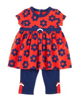 Daisy Print Dress & Knit Leggings, Navy, 3 24 Months   Offspring
