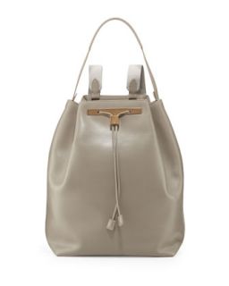 Leather Drawstring Hobo/Backpack, Gray   THE ROW