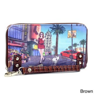 Hollywood Print Studded Zip around Wallet
