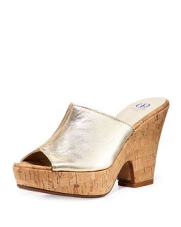 Amanda Metallic Leather Cork Slide On Sandals, Gold   Dee Keller