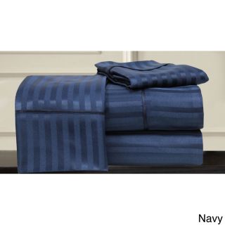 Amrapur Overseas Hotel Collection Woven Dobby Stripe Microfiber Sheet Set Blue Size Queen