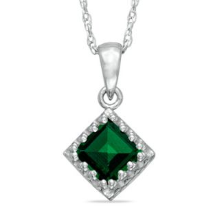 0mm Princess Cut Lab Created Emerald Crown Pendant in Sterling