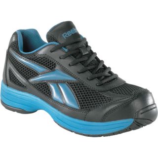 Reebok Cross Trainer Steel Toe EH Work Shoe   Black/Blue, Size 8 1/2 Wide,