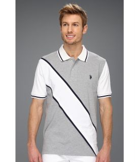 U.S. Polo Assn Solid Polo with Contrast Color Piecing Mens Short Sleeve Knit (Gray)
