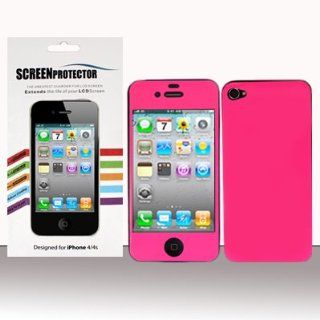 For iPhone 4/4s   Front/Back Colored Screen Protector   Florocent Pink SP2C Cell Phones & Accessories