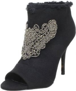 Betsey Johnson Women's Glaam Open Toe Bootie,Black Fabric,7 M US Shoes