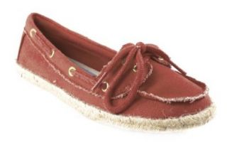 Besides By Soda Wonderfully Light weight Slip on Espadrille Boat Shoe Flats in Red Linen Shoes