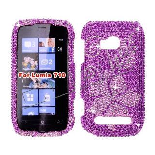 For Nokia Lumia 710 Purple Flowers Crystal Stones Case Accessories Cell Phones & Accessories