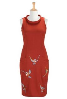 eShakti Women's Bird embroidery ponte knit sheath 6X 36W Short Rust multi Dresses