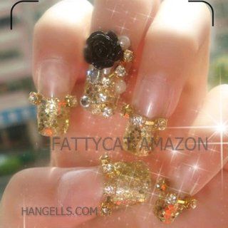 Fashion Japanese 3D Nail Art "BLACK GOLD" 10 full handmade 3D nails Sold By FATTYCAT (Please check the size and information below)  Beauty Products  Beauty