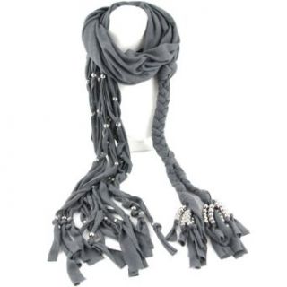 Gray   Seamless Braided   Argyle Shaped Tassel   Jewelry Scarf   Beaded Accent   70"