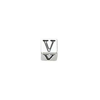 Sterling Silver Alphabet Cube Bead Letter "V" 4.5mm (1)