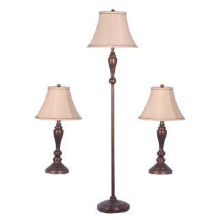 Adesso 1587 26 Classic Lamp Set Containing Matching Floor Lamp and Two Table Lamps, Bronze Finish   Household Lamp Sets  