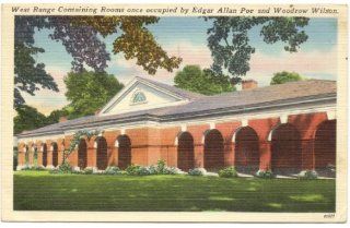 1950s Vintage Postcard   West Range containing rooms once occupied by Edgar Allan Poe and Woodrow Wilson   University of Virginia   Charlottesville Virginia 