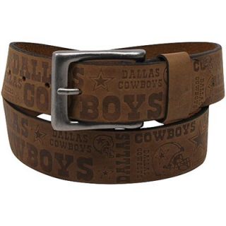 Dallas Cowboys Crazy Horse Embossed Slogan Leather Belt   Brown