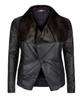 Inspire Black Faux Fur Collar Waterfall Jacket