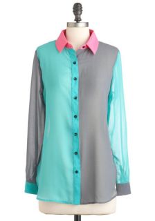 The Bright Choice Top in Teal  Mod Retro Vintage Short Sleeve Shirts