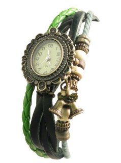Women's Vintage Green Bracelet Watch with Bells Charm Watches
