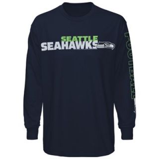 Seattle Seahawks Horizontal Text Long Sleeve T Shirt   College Navy
