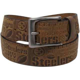 Pittsburgh Steelers Crazy Horse Embossed Slogan Leather Belt   Brown