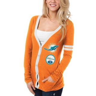 Miami Dolphins Ladies Slub Button Up Long Sleeve Cardigan   Orange