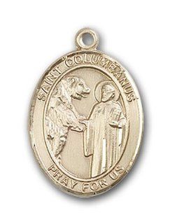 14kt Solid Gold Pendant Saint St. Columbanus Medal 3/4 x 1/2 Inches Motorcyclists 8321  Comes with a Black velvet Box Jewelry