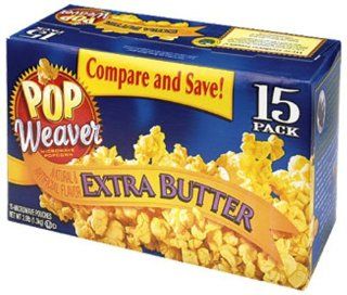 Pop Weaver Extra Butter Flavored Popcorn, 15 Count Boxes (Pack of 2)  Microwave Popcorn  Grocery & Gourmet Food