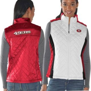 San Francisco 49ers Womens Diamond Full Zip Vest   White/Scarlet