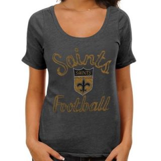 Junk Food New Orleans Saints Ladies Athletic Thermal Sleeve Premium T Shirt   Black