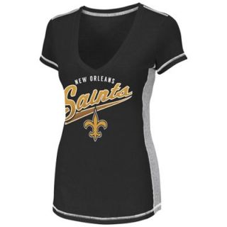 New Orleans Saints Ladies Light Up The Stadium V Neck T Shirt   Black