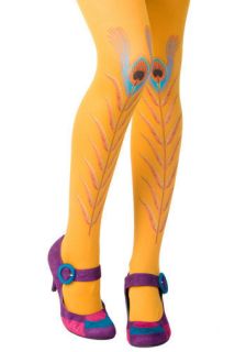 Gold Peacock Feather Tights  Mod Retro Vintage Tights