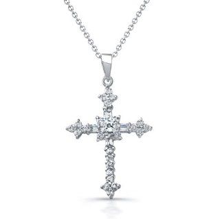 CleverEve Designer Series 2013 Fall Winter Sterling Silver Rhodium Plated & Dazzling CZ Cross Pendant Necklace Jewelry