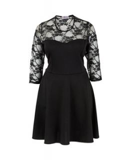 Praslin Black Lace Sleeve Skater Dress