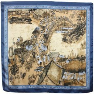 Dahlia Women's Square Silk Scarf   Along the River in Qingming Festival   Blue