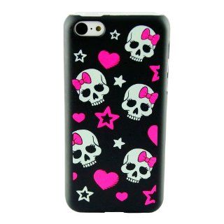 Cute glow luminous effect fluorescent Rose Bow in the Skull Punk unique Hard back Cover special night light case for iPhone 5C & Free LCD Film Cell Phones & Accessories