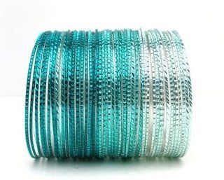 Shades of Teal Bangle Bracelet Set of 50 (Fifty) Jewelry