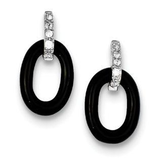 Special Shape Onyx & Cubic Zirconia Earrings in Sterling Silver   Post with Back GEMaffair Jewelry