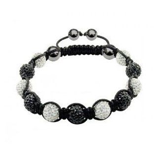 Crystal/Hematite Disco Ball Friendship Bracelets By The Jewels [Black & white with black string] Strand Bracelets Jewelry