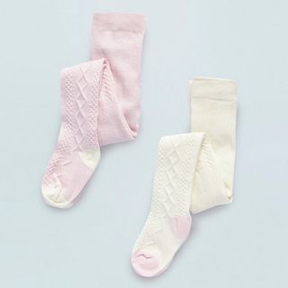 J by Jasper Conran Designer Babies cream and pink pack of two cable knitted tights