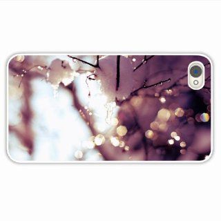 Tailor Make Iphone 4 4S Macro Branch Snow Glare Light Of Fall In Love White Case Cover For Everyone Cell Phones & Accessories
