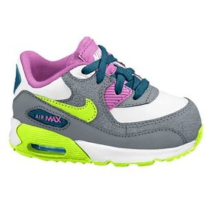 Nike Air Max 90 2007   Girls Toddler   Running   Shoes   White/Green Abyss/Cool Grey/Volt Ice