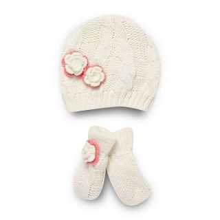 RJR.John Rocha Designer babies cream cable knit hat and mittens set