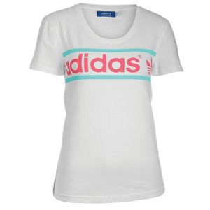 adidas Originals Heritage Logo Short Sleeve T Shirt   Womens   Casual   Clothing   Blaze Pink/White/Bluebird