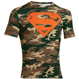 Under Armour Super Hero Logo S/S Compression Top   Mens   Training   Clothing   Camo/Blaze Orange