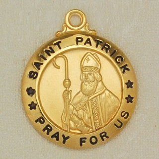 Gold Plated Over Sterling Silver St. Patrick Medal with 20" Gold Plated Chain in Gift Box, Patron Saint of (Patronage) Against Snakes, Engineers, Excluded People, Fear of Snakes, Texas, Pennsylvania, Ireland, Nigeria, Connecticut, California, & Sn