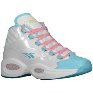 Reebok Question Mid   Girls Grade School   Basketball   Shoes   White/Hydro Blue/Light Pink/Lemon Zest