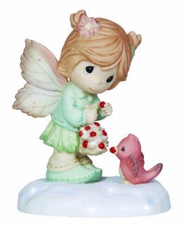 Precious Moments Girl Giving Berry to Cardinal Figurine   Collectible Figurines
