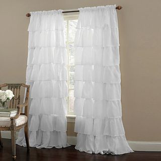 Ruffle Rod Pocket White Curtain Panel