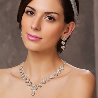 Austrian Rhinestone Flowers Bridal Necklace and Earring Set